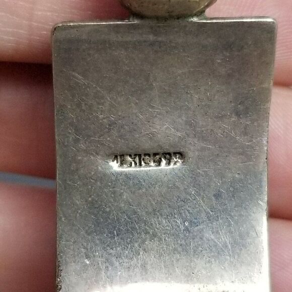 Vintage Mexican Sterling Silver Blue Turquoise Pendant, Curved Shape, Mexico - Picture 3 of 8